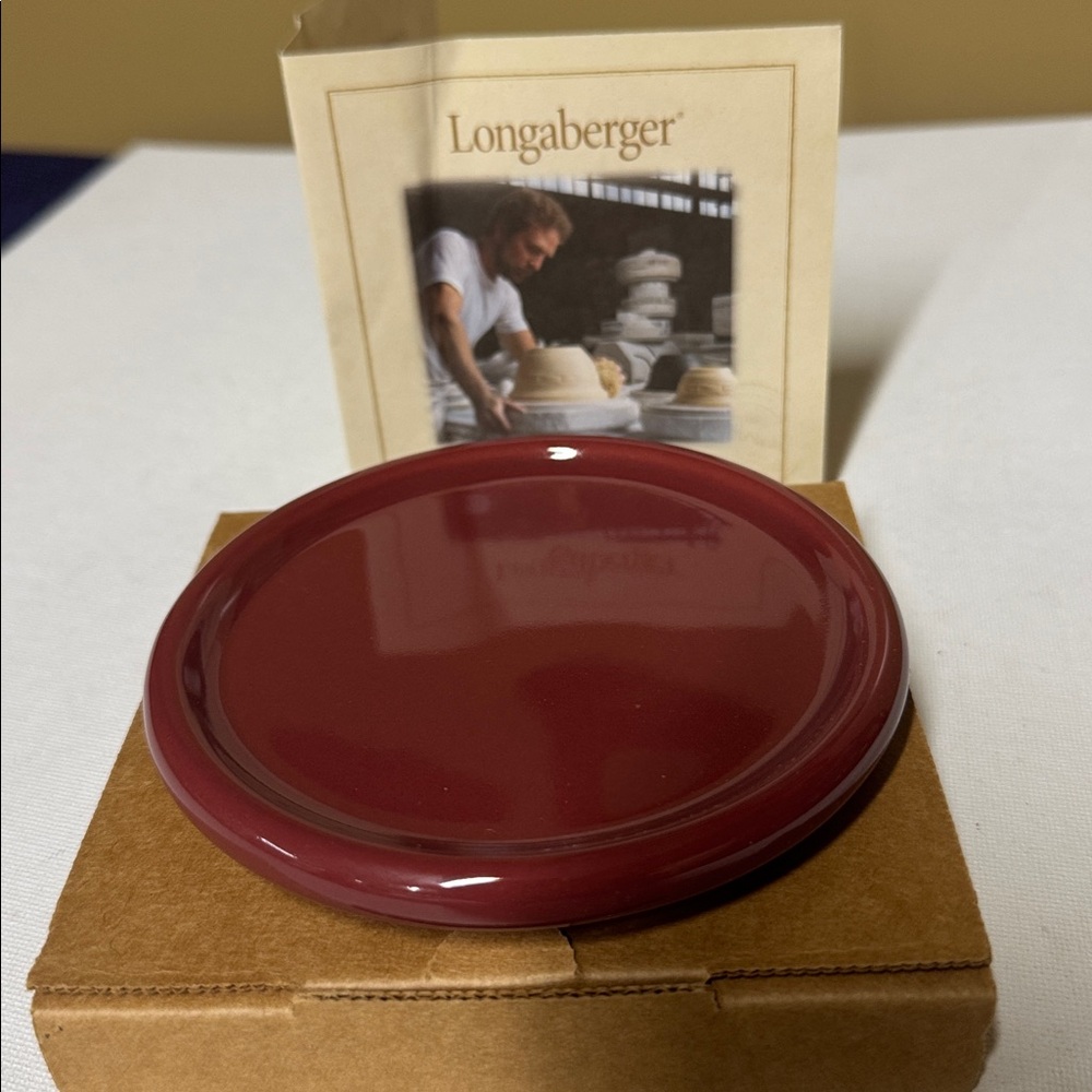 Longaberger Paprika Coaster Lid Pottery 4.5” diameter made in USA